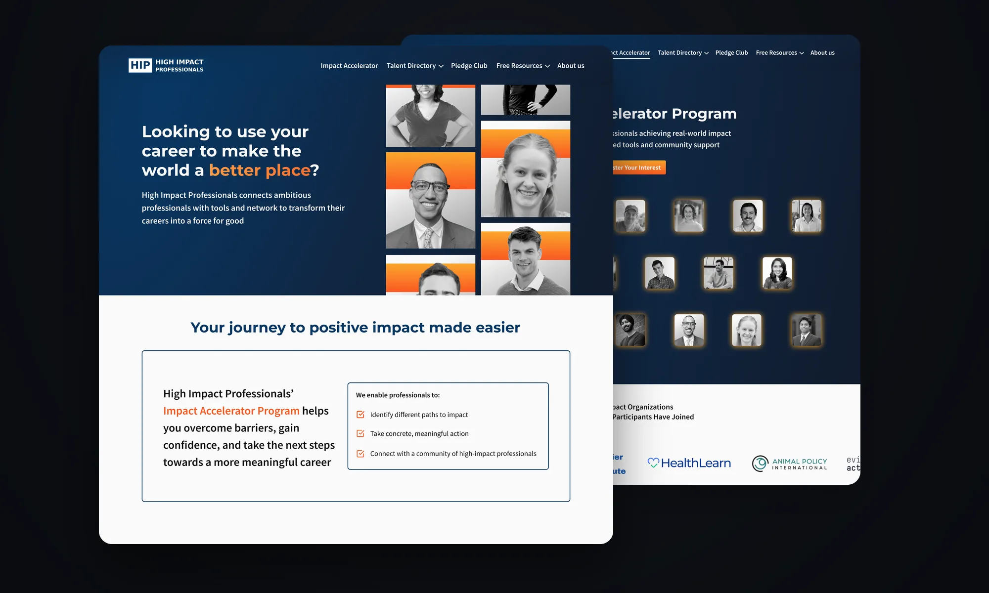 Web design and development for an impact-focused career accelerator — case study preview