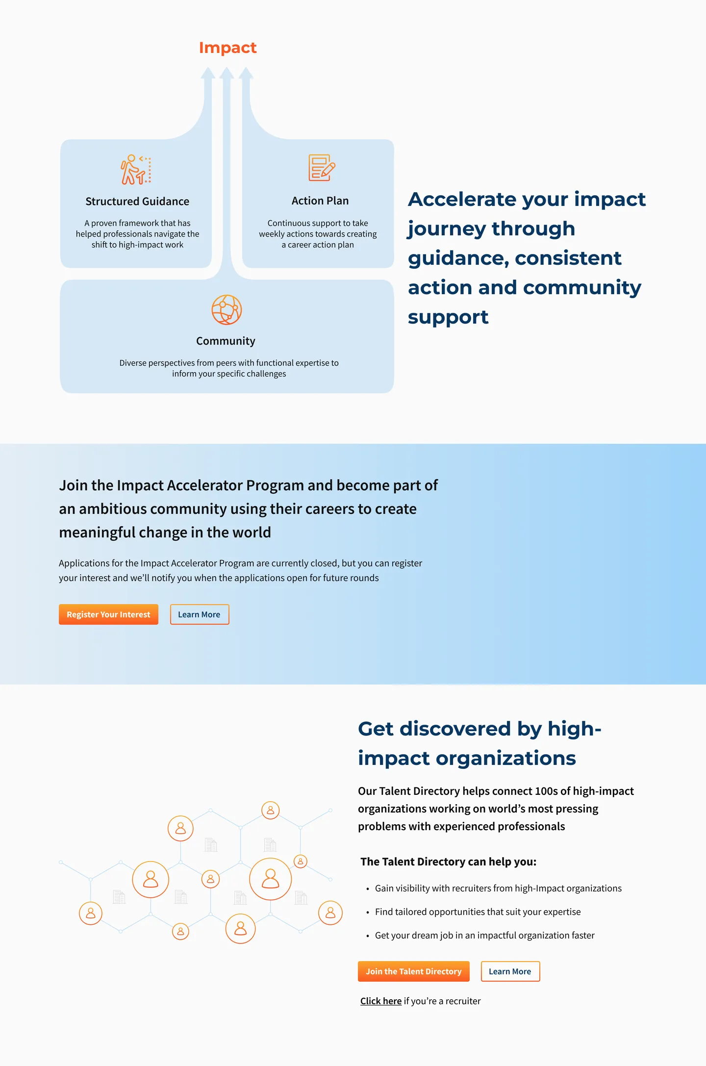 Finished homepage, middle third: the two offerings.